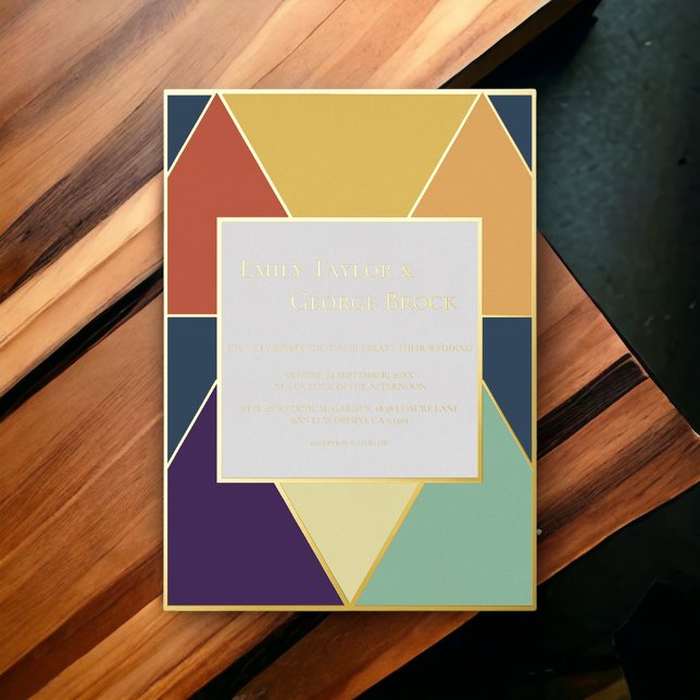 Invitación Con Relieve Metalizado Elegante Geométrico Elegante Boda moderno Oro (Subido por el creador)
