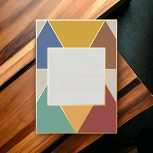 Invitación Con Relieve Metalizado Elegante Geométrico Moderno Retro Boda Oro