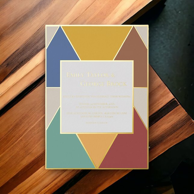 Invitación Con Relieve Metalizado Elegante Geométrico Moderno Retro Boda Oro (Subido por el creador)