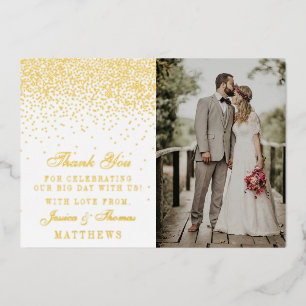 Invitación Con Relieve Metalizado Elegante Glam Confeti Foto de Boda Gracias Real