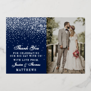 Invitación Con Relieve Metalizado Elegante Glam Confetti Boda Foto Gracias Real