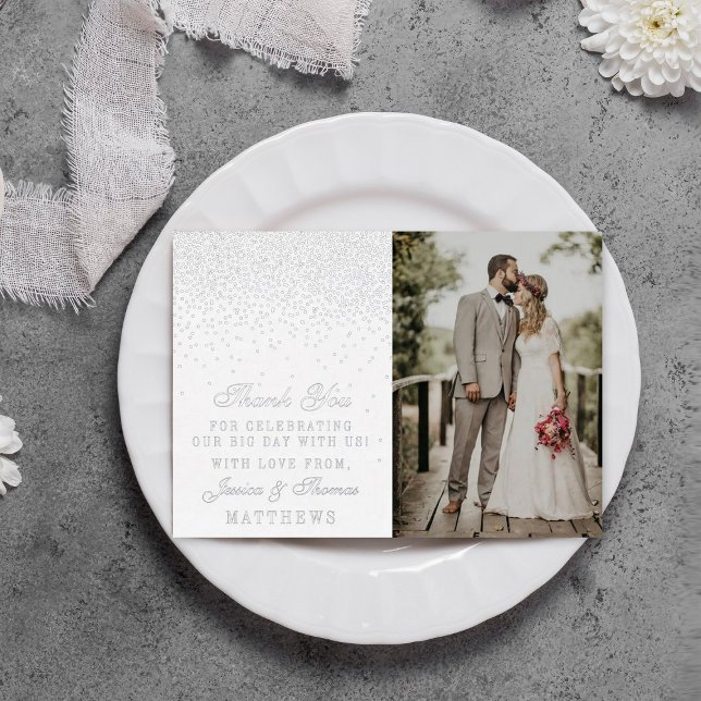 Invitación Con Relieve Metalizado Elegante Glam Confetti Boda Foto Gracias Real (Subido por el creador)