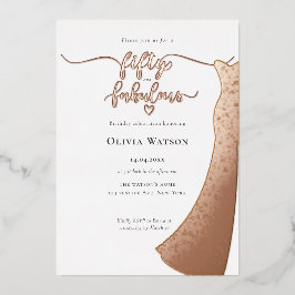 Invitación Con Relieve Metalizado Elegante Gold Gown 50 y fabuloso cumpleaños