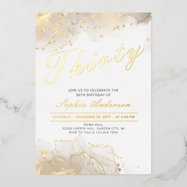 Invitación Con Relieve Metalizado Elegante Gold Moderno 30 cumpleaños (Anverso)