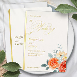 Invitación Con Relieve Metalizado Elegante Gold Rubor Floral Script Boda Gold