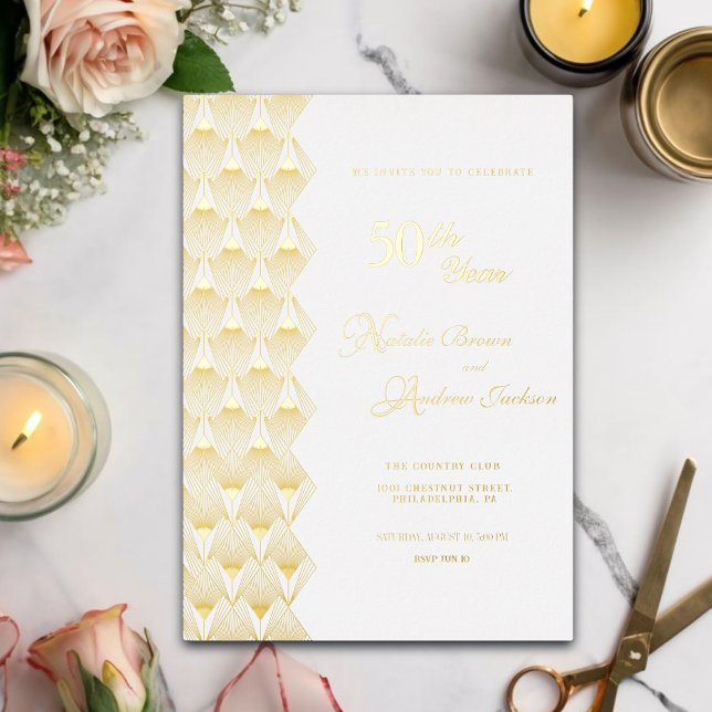 Invitación Con Relieve Metalizado Elegante Golden 50 años de celebración del matrimo (Subido por el creador)