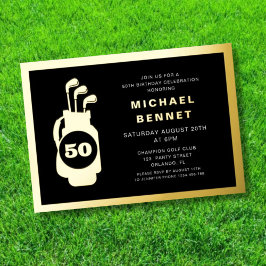 Invitación Con Relieve Metalizado Elegante Golf Cumpleaños 50