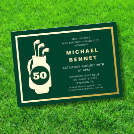 Invitación Con Relieve Metalizado Elegante Golf Cumpleaños 50 Dorado