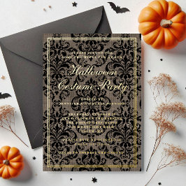 Invitación Con Relieve Metalizado Elegante Gótico Halloween Disstume Fiesta Oro