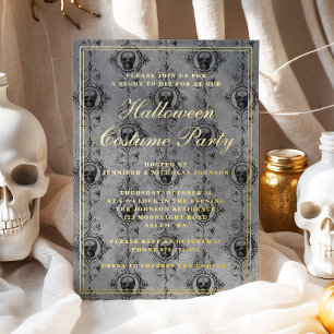 Invitación Con Relieve Metalizado Elegante Gótico Skulls Fiesta de disfraces de Hall
