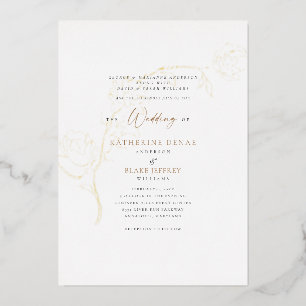 Invitación Con Relieve Metalizado Elegante Gracia con Hojas de Oro y Texto Negro par