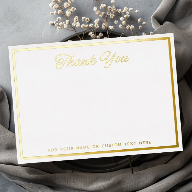 Invitación Con Relieve Metalizado Elegante gracias Relieve metalizado de oro platead (Elegant thank you border silver gold foil notecard)