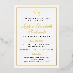 Invitación Con Relieve Metalizado Elegante Graduación de Foto de Oro