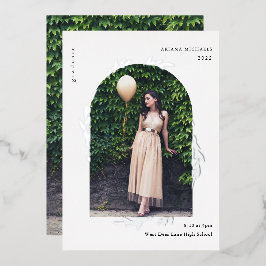 Invitación Con Relieve Metalizado Elegante Graduación de Foto Plata