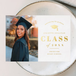 Invitación Con Relieve Metalizado Elegante Graduación de Fotografía de Tipo Oro