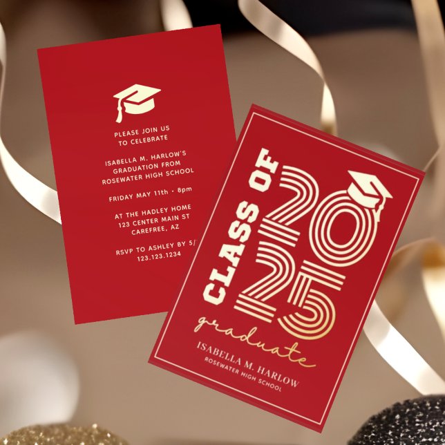 Invitación Con Relieve Metalizado Elegante Graduación de la Escuela Secundaria Red G (Subido por el creador)