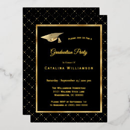 Invitación Con Relieve Metalizado Elegante Graduación de Patrón Geométrico Oro