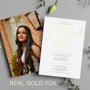 Invitación Con Relieve Metalizado Elegante graduación de Relieve metalizado de oro c