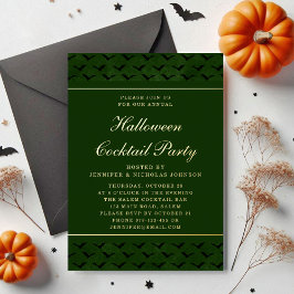 Invitación Con Relieve Metalizado Elegante Green Bats Halloween Cocktail Fiesta Gold