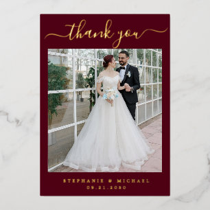 Invitación Con Relieve Metalizado Elegante guión 2 Boda de foto Borgoña Oro