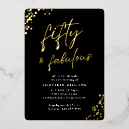 Invitación Con Relieve Metalizado Elegante guión 50 y fabuloso oro de cumpleaños