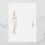 Invitación Con Relieve Metalizado Elegante guión Boda consejos y deseos Rosa oro<br><div class="desc">Añada un toque personal a su boda con un elegante consejo de boda y tarjeta de deseos. Esta tarjeta de consejo presenta el título en Relieve metalizado oro rosa estilo moderno y elegante caligrafía estilo fuente y detalles en el estilo de letra rosa de Relieve metalizado dorado sans serif estilo...</div>