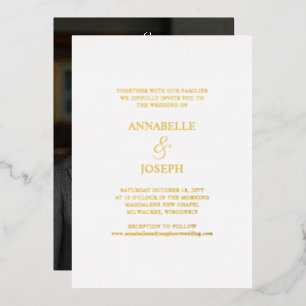 Invitación Con Relieve Metalizado Elegante guión Boda de fotografías mínimas formale
