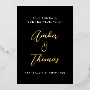Invitación Con Relieve Metalizado Elegante guión chic salvar fecha negro y oro