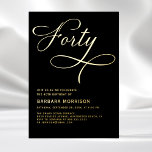 Invitación Con Relieve Metalizado Elegante guión Cuarenta Oro Negro 40 cumpleaños<br><div class="desc">Marque un hito fabuloso con este elegante guión de la invitación a los 40 años del oro negro. Con sus elegantes tonos negro y dorado, esta invitación desprende sofisticación y encanto. El guión elegante añade un toque personal, lo que lo convierte en la elección perfecta para celebrar un memorable cumpleaños...</div>