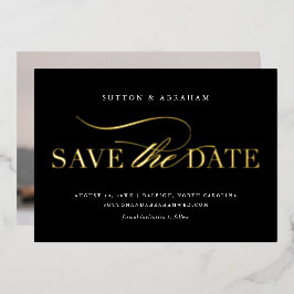 Invitación Con Relieve Metalizado Elegante guión de boda Foto Guardar la fecha de or