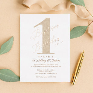 Invitación Con Relieve Metalizado Elegante guión de cumpleaños y bautismo del bebé d