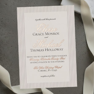 Invitación Con Relieve Metalizado Elegante guión de dinero antiguo boda raya neutra