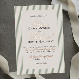 Invitación Con Relieve Metalizado Elegante guión de dinero antiguo con raya verde bo