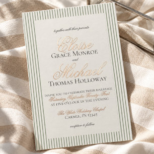 Invitación Con Relieve Metalizado Elegante guión de dinero antiguo con raya verde bo
