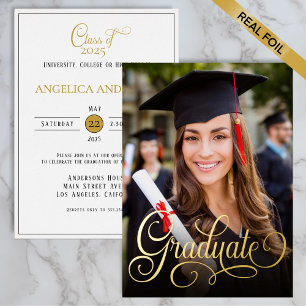 Invitación Con Relieve Metalizado Elegante guión de graduado de fotos