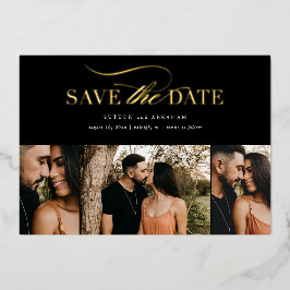 Invitación Con Relieve Metalizado Elegante guión de oro 3 Foto Collage Salvar la fec