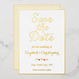 Invitación Con Relieve Metalizado Elegante guión de oro blanco boda guardar la fecha