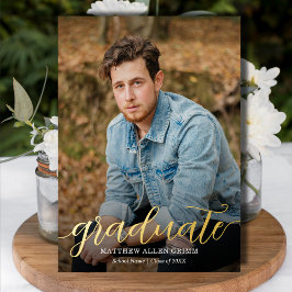 Invitación Con Relieve Metalizado Elegante guión de oro laminado foto graduación