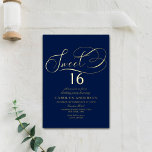 Invitación Con Relieve Metalizado Elegante guión dulce 16 cumpleaños real<br><div class="desc">Estas modas y dulces invitaciones para fiestas de 16 años muy elegantes presentan una elegante redacción de tipografía en Relieve metalizado real sobre un sencillo fondo azul marino. Personalice fácilmente el diseño con su propio texto y busque elementos fiestas coincidentes en www.zazzle.com/invitation_republic.</div>