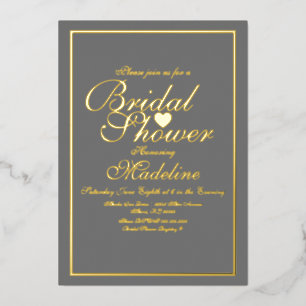Invitación Con Relieve Metalizado Elegante guión frontera corazón ducha de novia