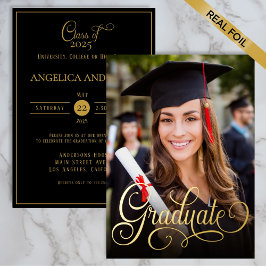 Invitación Con Relieve Metalizado Elegante guión gráfico graduado negro