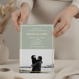 Invitación Con Relieve Metalizado Elegante guion minimalista foto Boda verde sabio