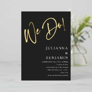 Invitación Con Relieve Metalizado Elegante guión moderno Clásico boda negro oro