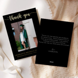 Invitación Con Relieve Metalizado Elegante guión negro oro foto graduación