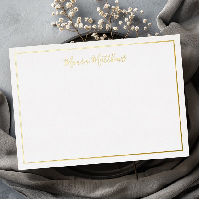 Invitación Con Relieve Metalizado Elegante guión nombre Relieve metalizado dorado de (Elegant script name silver gold foil note card)