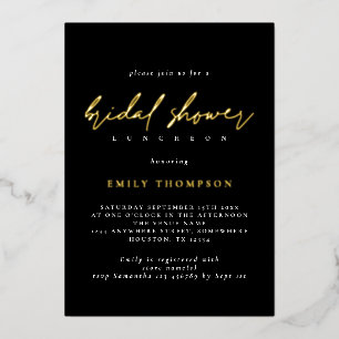 Invitación Con Relieve Metalizado Elegante guión Real Hoja de Oro Negro Despedida de