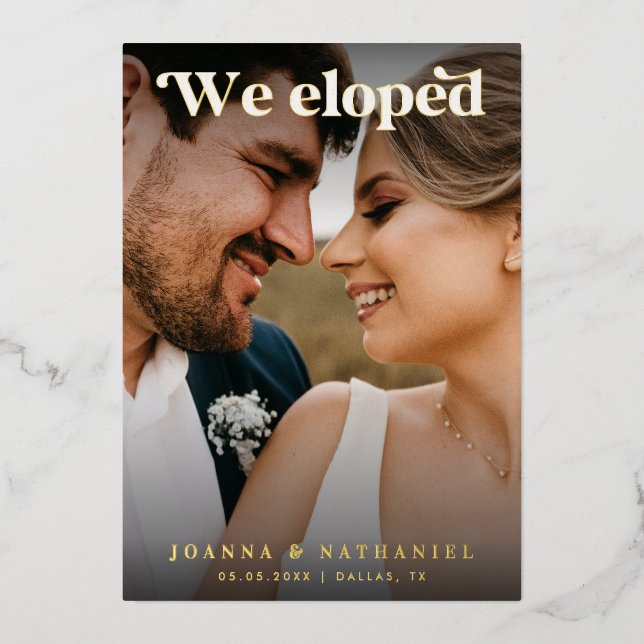 Invitación Con Relieve Metalizado Elegante Guión Retro Elegimos Elopement Real (Anverso)