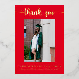 Invitación Con Relieve Metalizado Elegante guión rojo dorado foto graduación