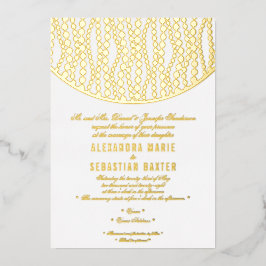 Invitación Con Relieve Metalizado Elegante guión romántico Perlas doradas Boda Oro