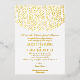 Invitación Con Relieve Metalizado Elegante guión romántico Perlas doradas Boda Oro
